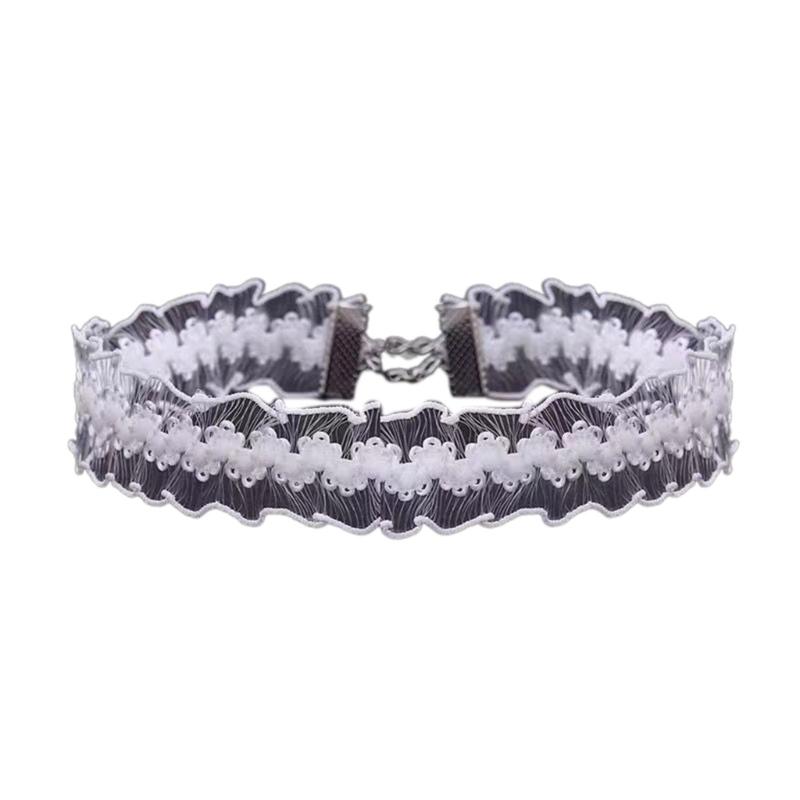 Кружевной Чокер-Колье Камелия Декоративный Чокер на Шею для Формального Случая Регулируемое Ожерелье на Ключицы Женские Украшения белый