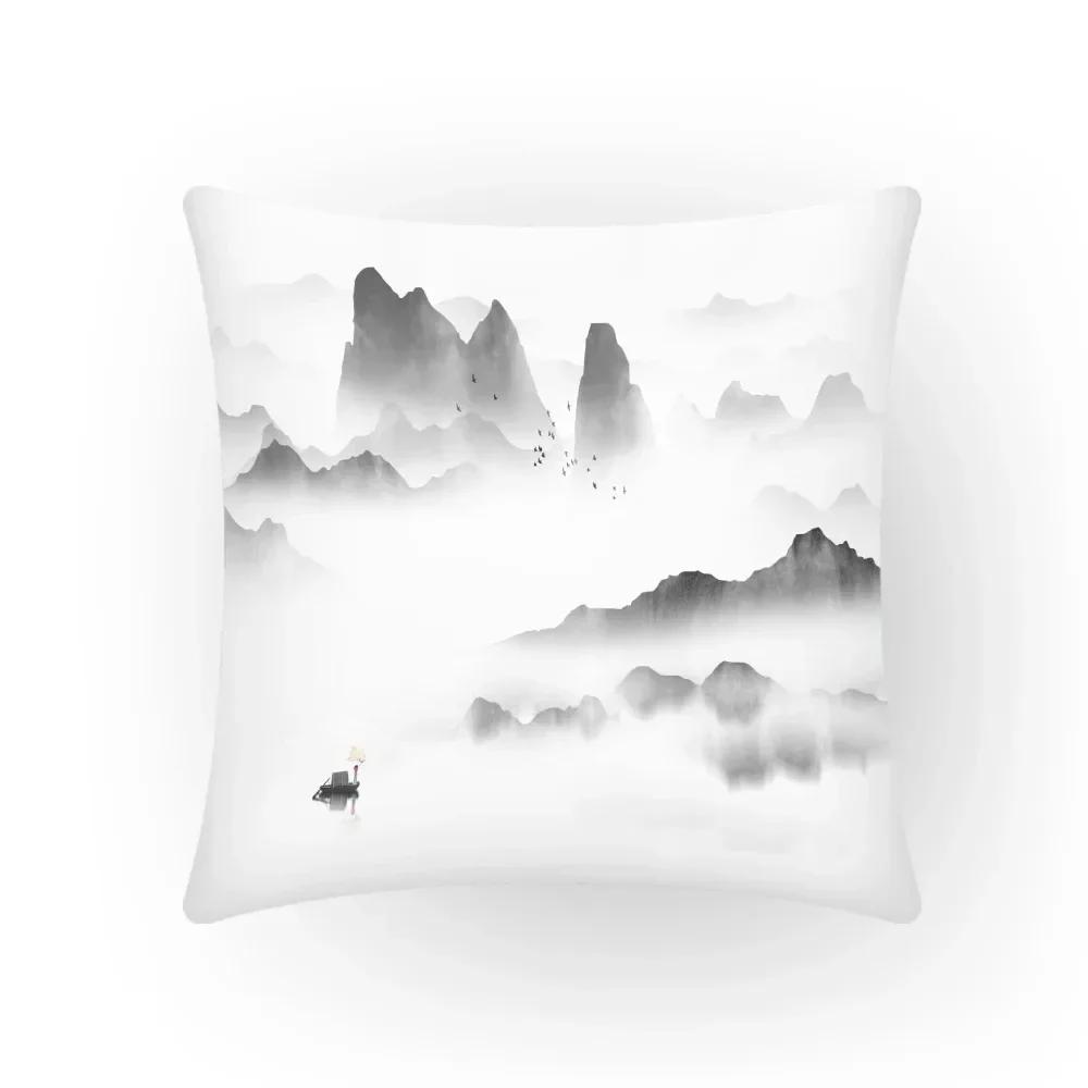 Luxury Home Decoration Cushion Cover Chinese Style Ink Painting Clouds Simple Decoration Office Sofa Cushion Cover