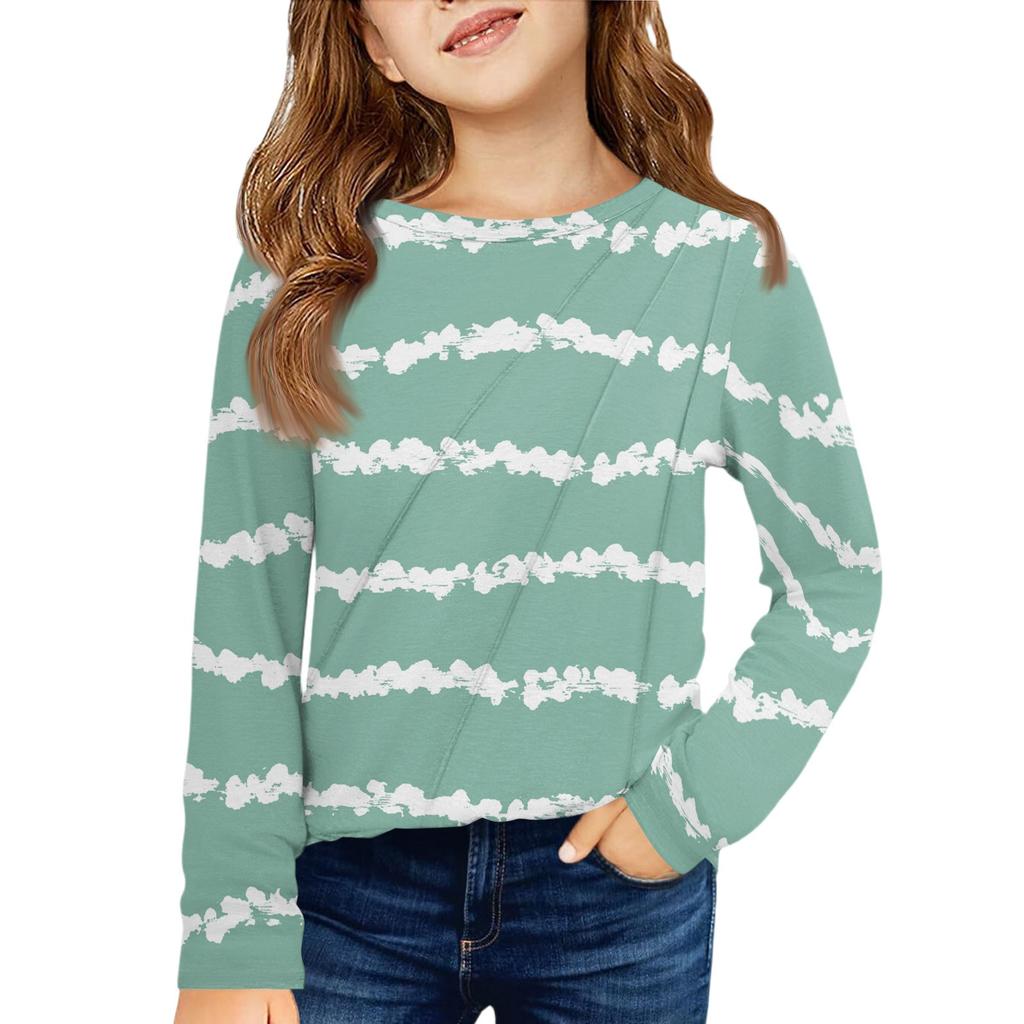 Girls' Long Sleeve Tee - Pleated Round Neck Casual Top
