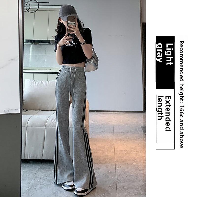Slim Striped Splicing Micro Pants High Waist Casual Flare Pants for Women