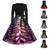 Women's Fashionable And Elegant Autmn And Winter Long-sleeved Christmas Tree Print Dress
