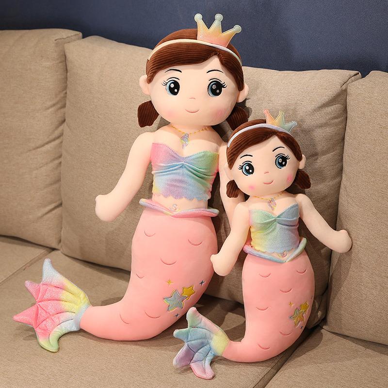 60-130 cm Kawaii Polštář s plyšovou mořskou pannou a korunkou Roztomilé panenky mořských panen pro dívky Plyšový měkký polštář Pro děti Miminko Dárky k narozeninám