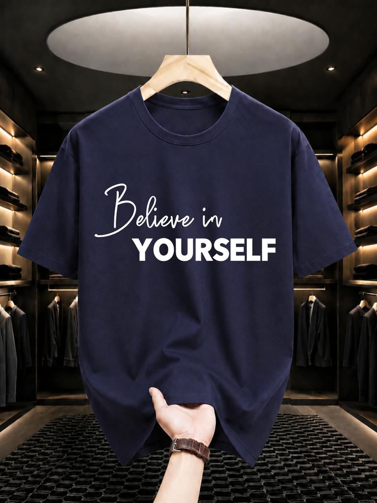 2026 New Cotton Tshirt Believe In Yourself Inspirational Slogan Print Crew Neck Short Sleeve Casual Top