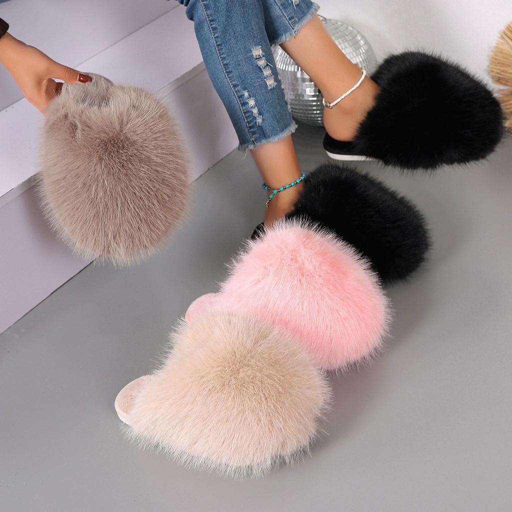 Women's Lightweight Comfortable Thick Bottom Cold Warm Padded Non-slip Wear Outdoor Sports Plush Cotton Slippers