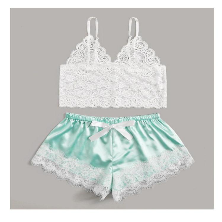 

Новый черный комплект домашней одежды из двух предметов, модный и удобный кружевной пижамный комплект M