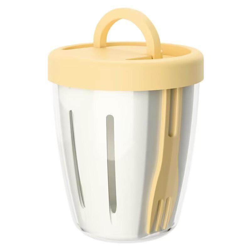 

Стакан для фруктов с вилкой, переносной, герметичный, непротекаемый, коробка для пикника для кухни, двухслойный стакан для фруктов, дренажный, стакан для салата, закусок жёлтый