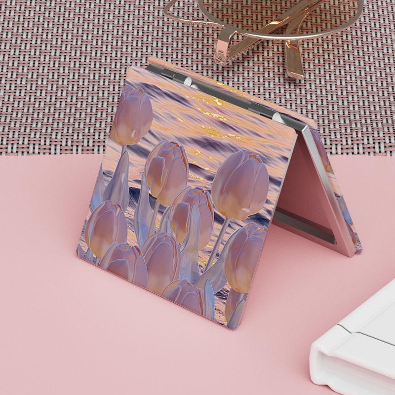1pcs Tulip Bunny Cute Compact Mirror Makeup Mirror Square Folding Double-Sided Make Up Mirror Pocket Portable Compact For Girls