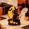 Halloween-Geschenk für sie Hexe auf Mondsichel Dekoratives Licht Gotische Wohnkultur Lampe Harzfigur Tischplatte Gruselige Saisonale Regaldekorationen