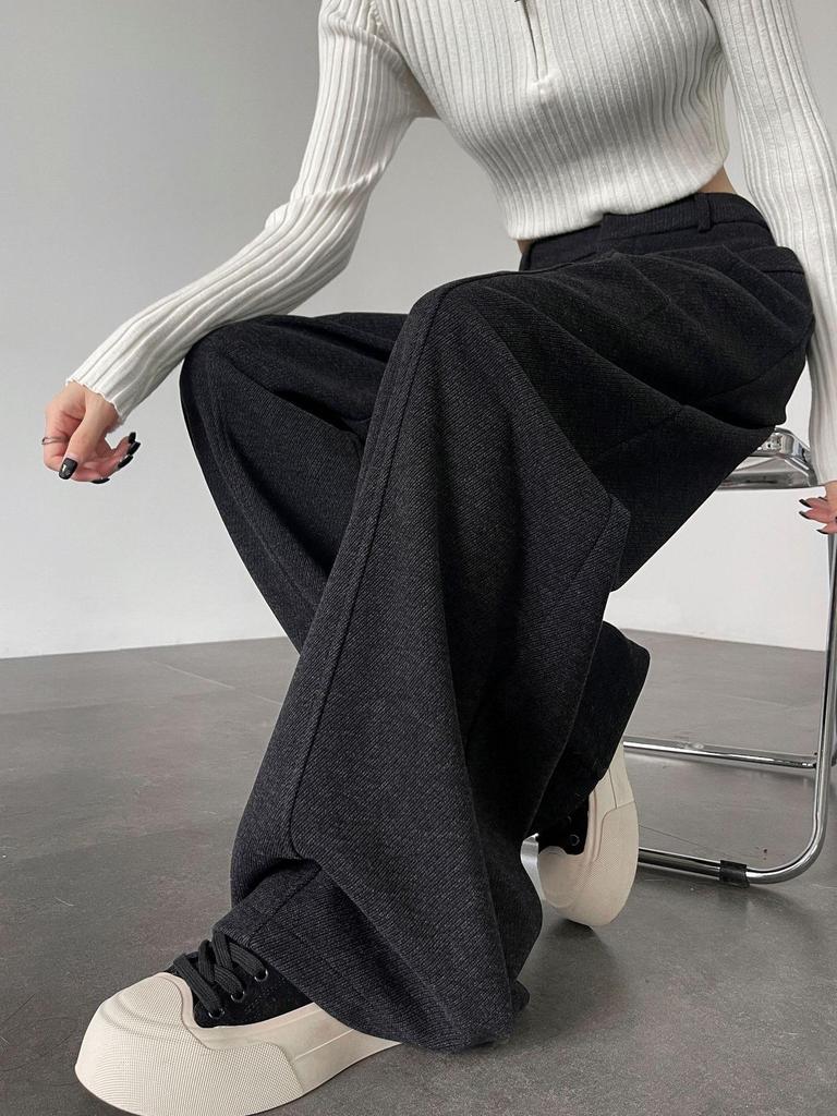 Aixuan Off-White Wool Wide-Leg Casual Pants - Women's High-End Straight-Leg Draped Pants for Autumn 2025