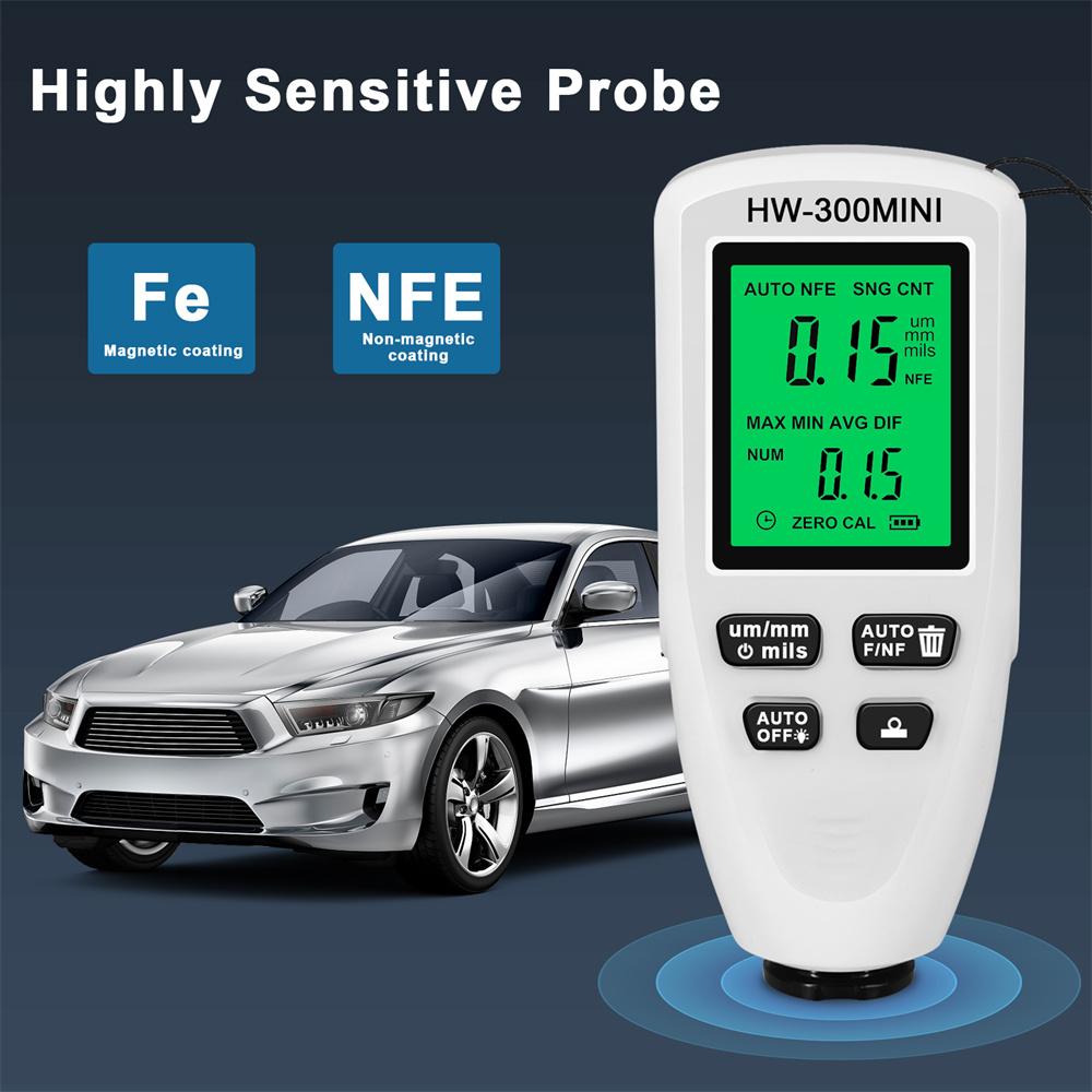 0-2000um Coating Thickness Gauge Digital Car Paint Film Thickness Tester Metal Plating Width Measuring Instrument Tool HW-300PRO