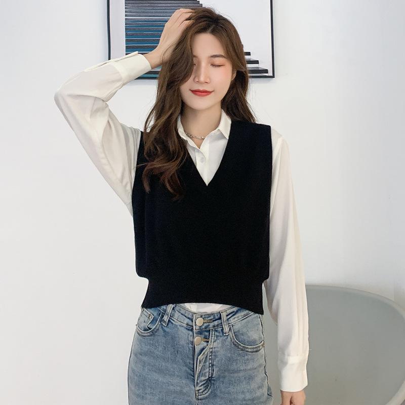 Women's Korean Style Knit Pullover Vest - Casual College Sweater Top
