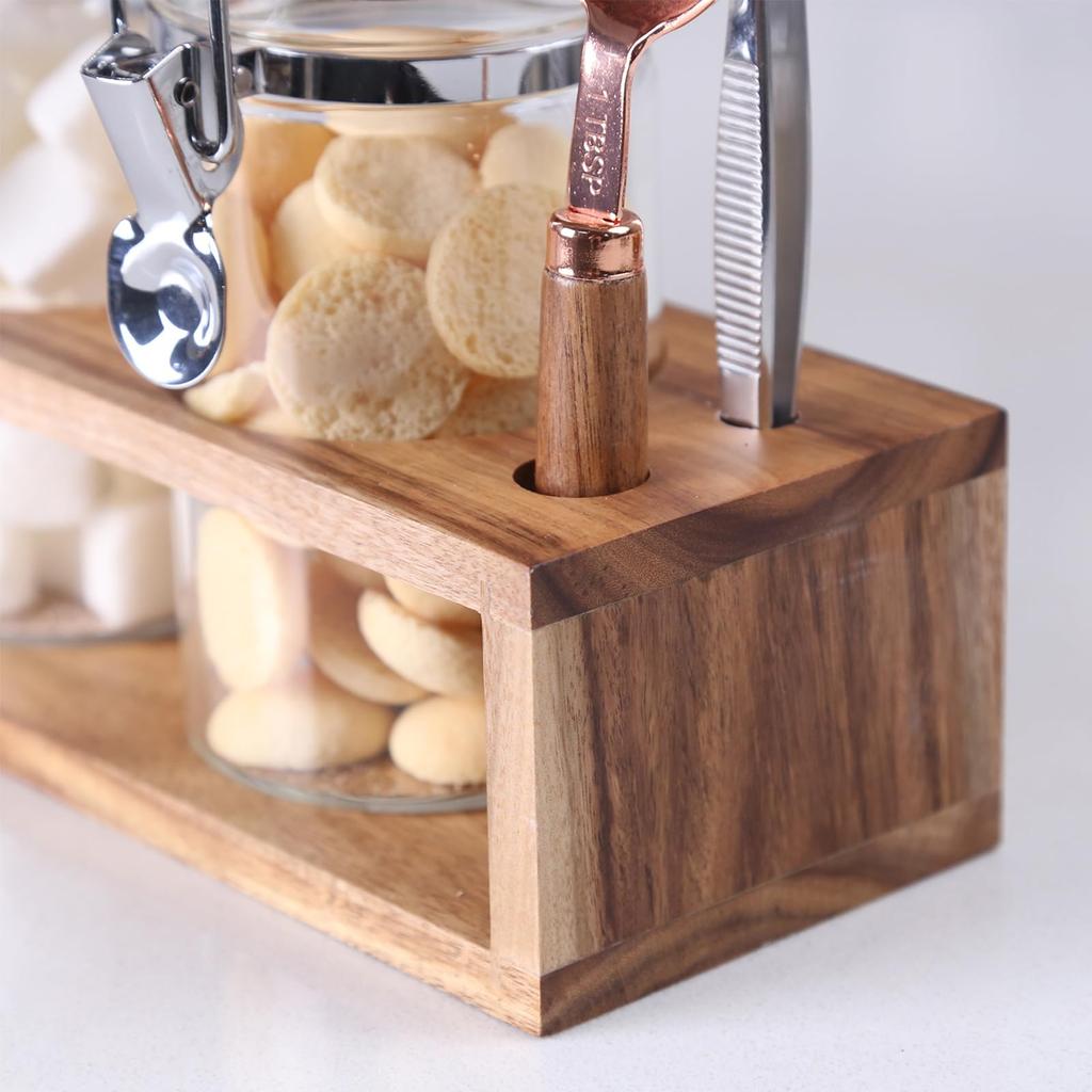 KKC Coffee Bean Storage Container Sealed Canister Sugar Salt Flour Yeast Food Storage Container Glass Coffee Canister with Measuring Spoon 1200ML Set