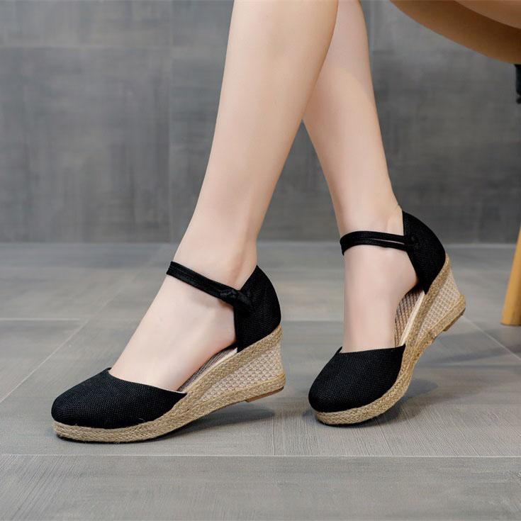 Vår Sommer Sko Dame Sko med hæl Dame Kilehæl Merke Dame Pumps Casual Dame Kiler 8cm Plus Size 42