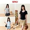 SPAO Women's Contrast Faux Two-Piece Short Sleeve T-Shirt