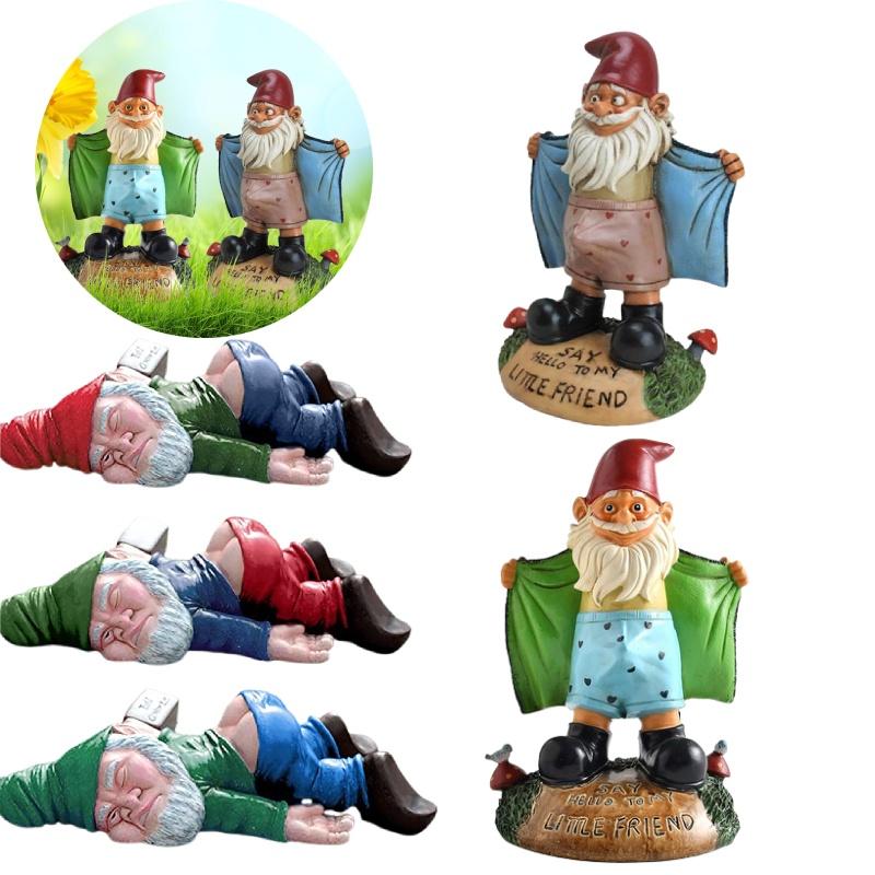 Statue Gnome Garden Naughty Ornaments Funny Home Miniature Statue Dwarfs Resin