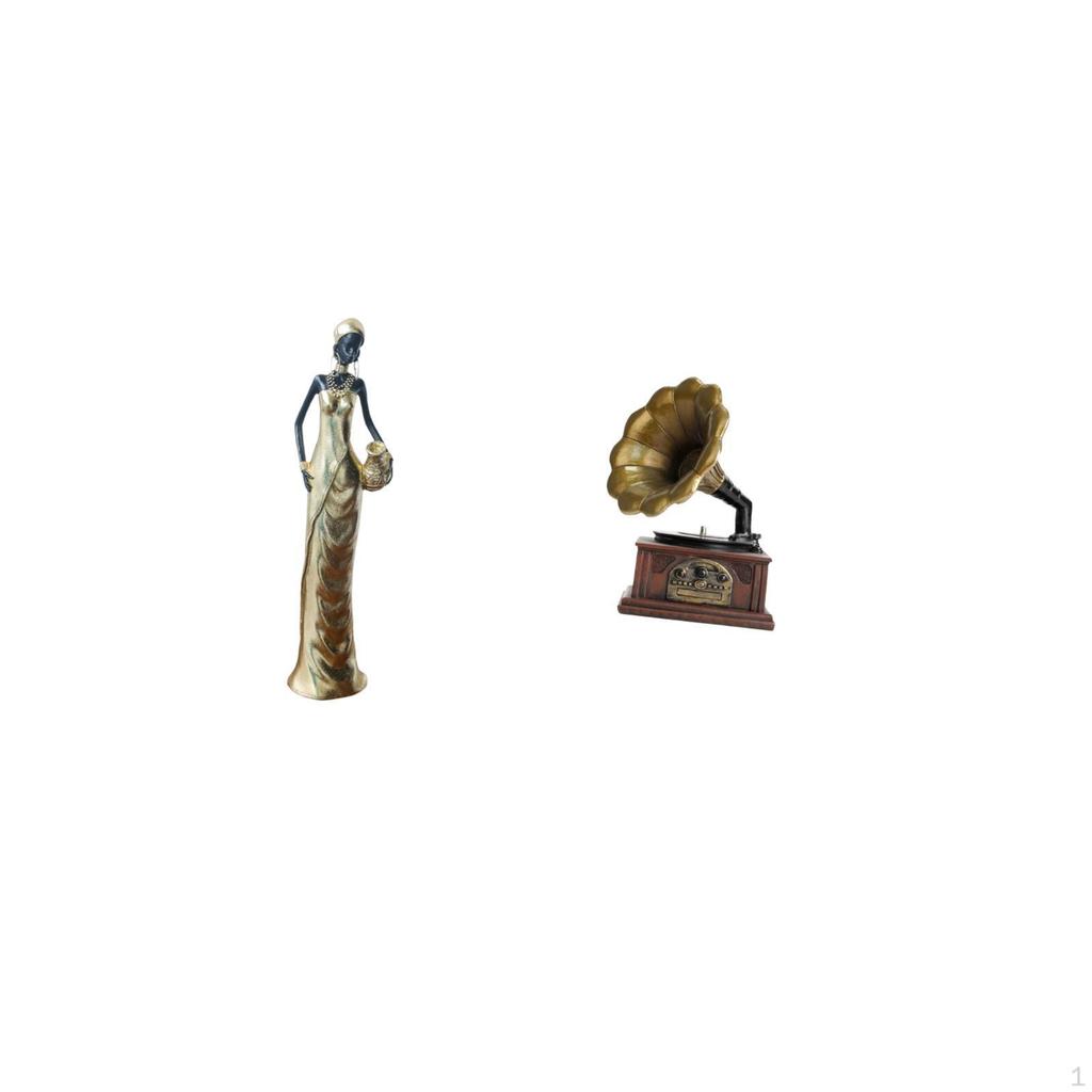 Vintage African Tribal Lady Resin Figurine Collectible Sculpture Retro Tabletop Ornament Decorative