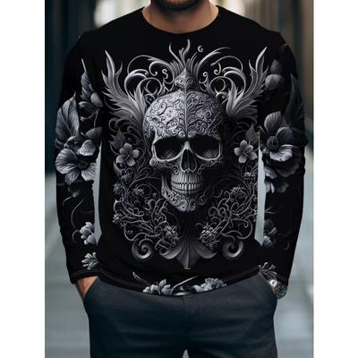 Men's Casual Autumn and Winter Printed Long-sleeved Crew Neck T-shirt,  Suitable for Outdoor Work Casual Crew Neck T-shirt