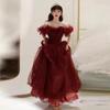 Design Toast Bride 1011 New Summer Red Evening Dress One-word Shoulder Light Luxury Large Size Fat Mm