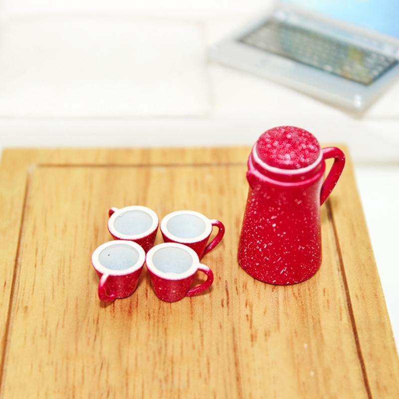 5Pcs Miniature Kettle And Cup Set For 1/12 Dollhouses Accessories And Creative Dollhouses Landsacping Decoration