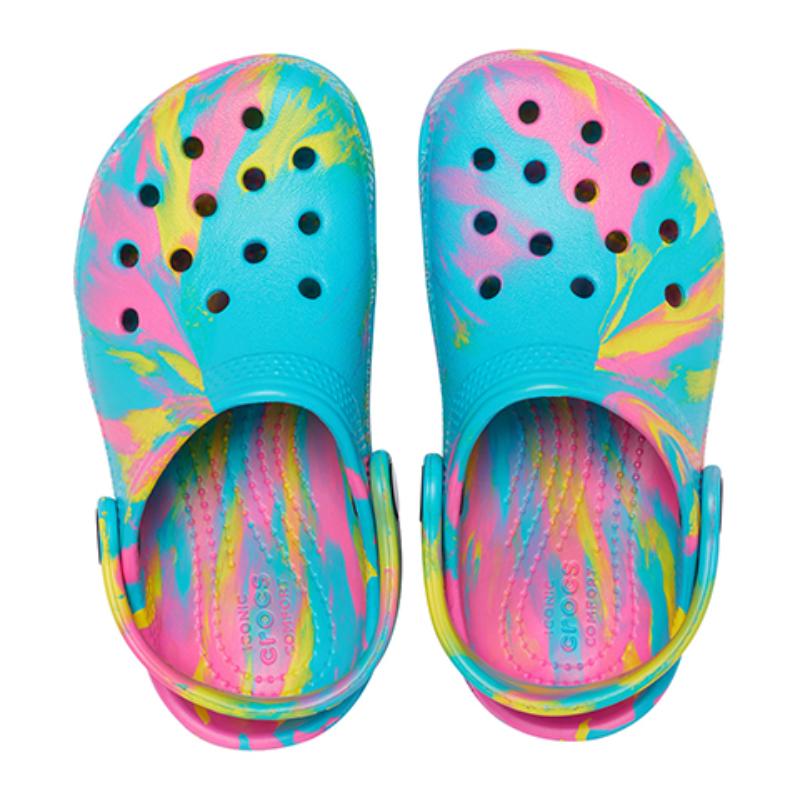Crocs Classic Clog Marbled Clog Comfortable and Casual Hole Shoes Blue Children's Style