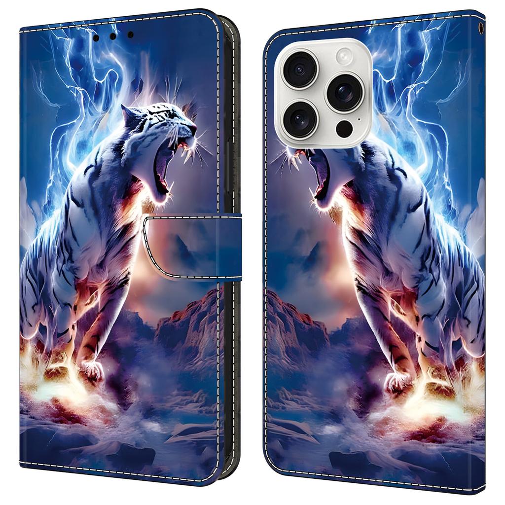 For iPhone 16 Pro Leather Case Pattern Printing Wallet Stand Anti Drop Phone Cover