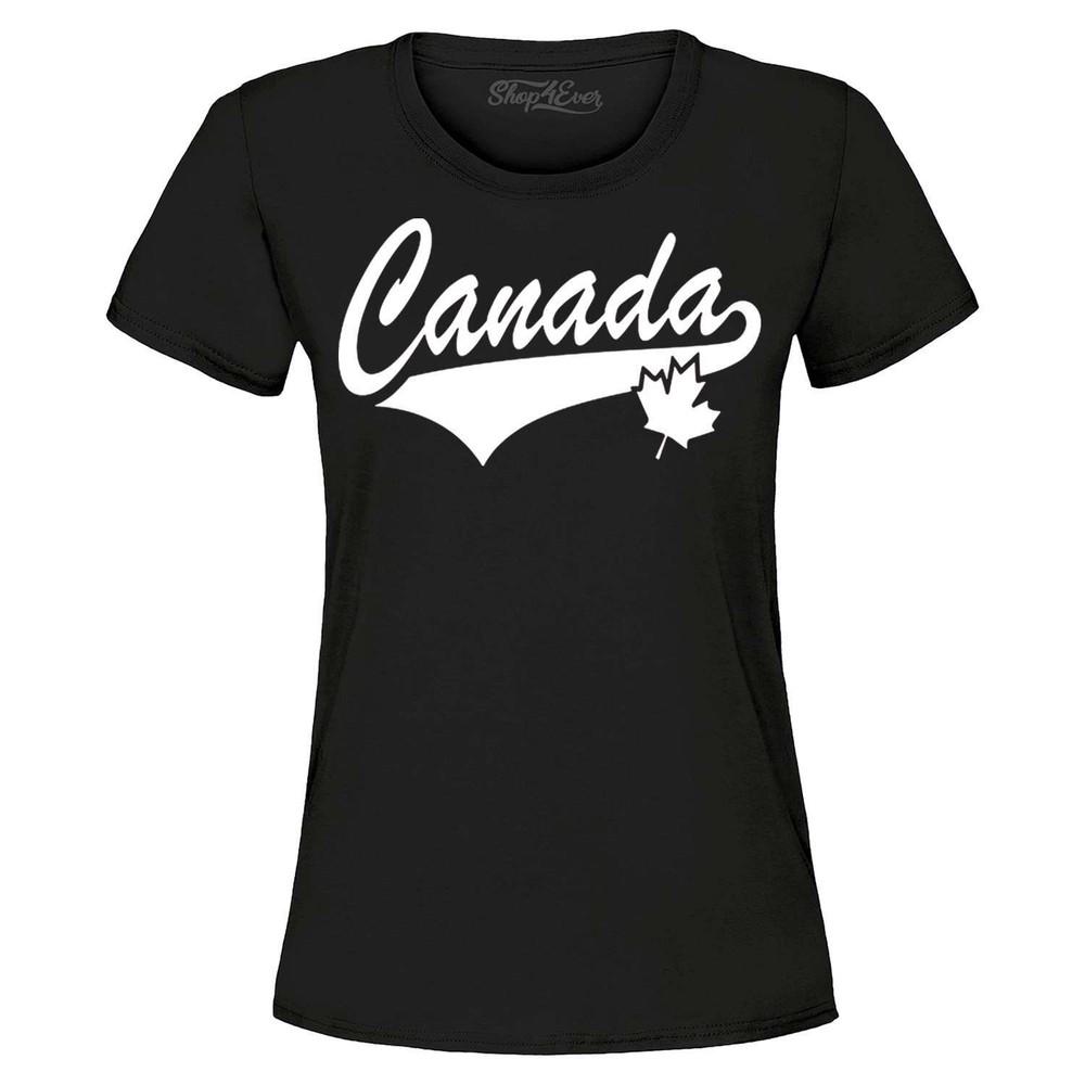 

White Canada Varisty Women s T-Shirt Canadian Pride Maple Leaf Shirt S