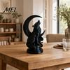 Arte de Luna Creciente del Lobo Solitario Escultura aullante impresa en 3D con base, adorno para el hogar de estilo nórdico mate, acabado negro, arte para coleccionistas, estatua gótica