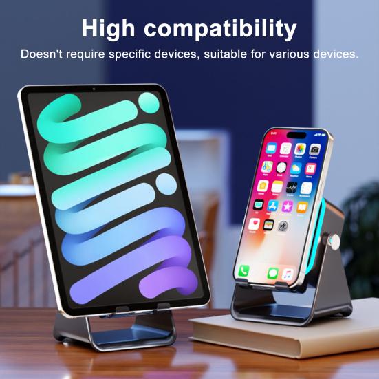 Wireless Induction Speaker with Adjustable Cell Phone Stand Stereo Sound Colorful Light Rechargeable 5-in-1 Bluetooth-compatible Speaker