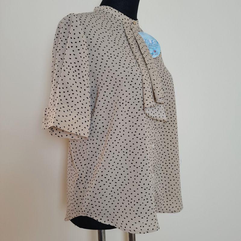 Export Japanese Original Order Leftover Stock Ribbon Polka Dot Elegant Half Sleeve Shirt Women's Versatile Stand Collar Chiffon Shirt Bottoming Shirt