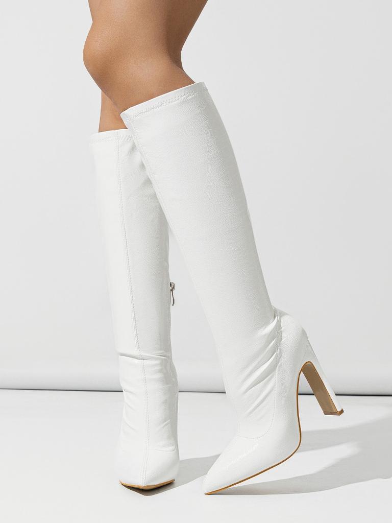 New Thick Heel Middle Tube Elastic Boots for Women with Inner Zipper Diamond Irregular Fashion Stone Pattern Pointed Boots