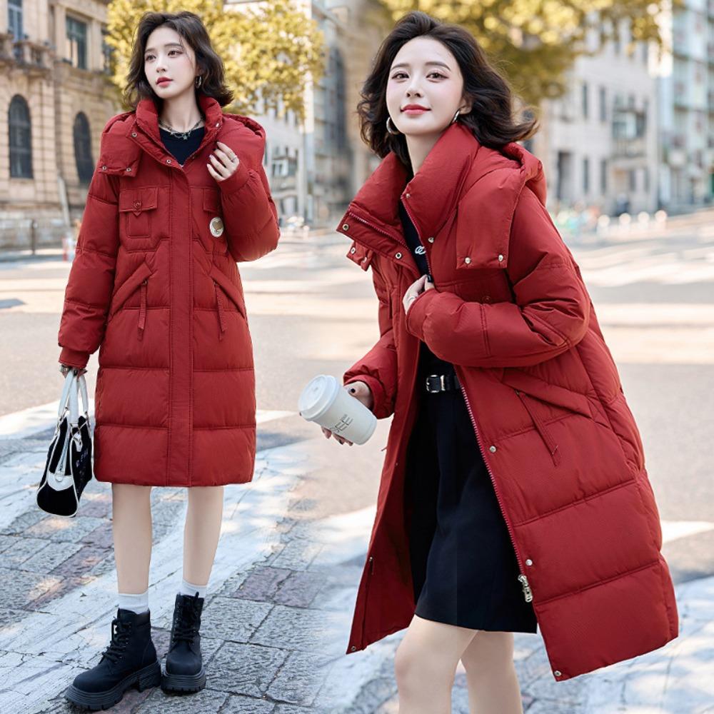 New slim fit medium and long down cotton clothes fashionable large size hooded jacket thickened cotton clothes bread clothes