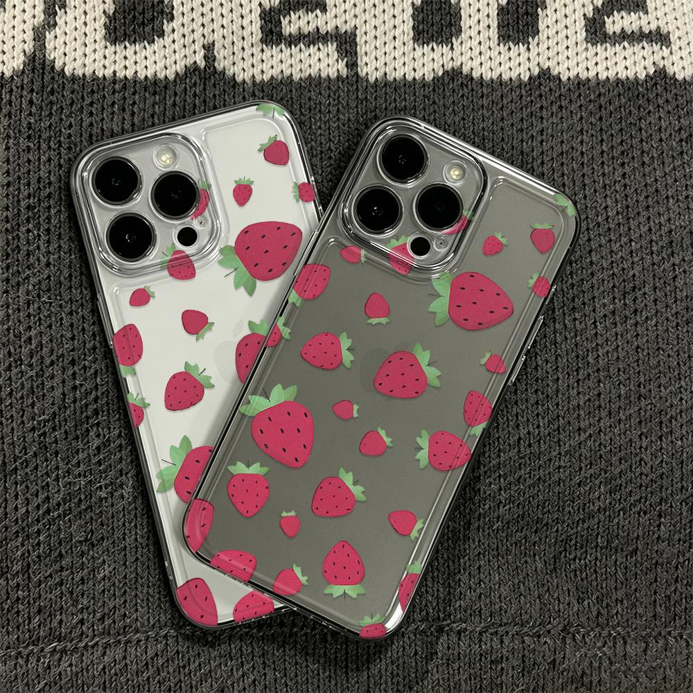 Strawberry Full Print Clear Silicone Case For Iphone 12 14 Plus 11 16 13 17 15 Pro Max Anti-Yellowing Slim Protective Cover