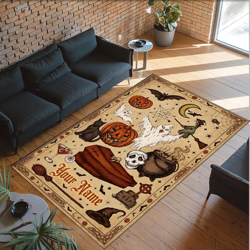 Halloween Theme Crystal Velvet Floor Rug Personalized Custom Name Text Warm Carpet Home Decoration