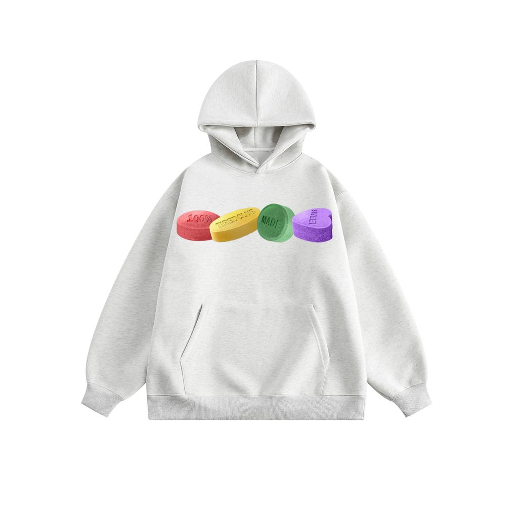 Buntes Sweatshirt mit Pillen-Print, amerikanischer Kapuzenpullover, neu, Frühling und Herbst, Partner-Schulstil-Pullover, reines Baumwoll-Oberteil, trendig