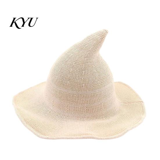 Wide Brim Sun Hat Women Pointed Witch Hat, Foldable Knitted Cap, Halloween Masquerade Party Prop Cosplay for Autumn Winter, Themed Costume Accessory