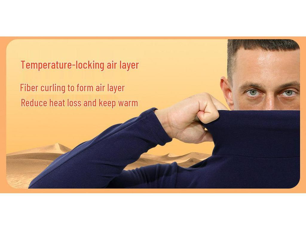 Herren Plüsch Verdicktes Herbst-Oberteil: Mittelhoher/Hoher Kragen, Warme Slim-Fit-Basisschicht mit langen Ärmeln