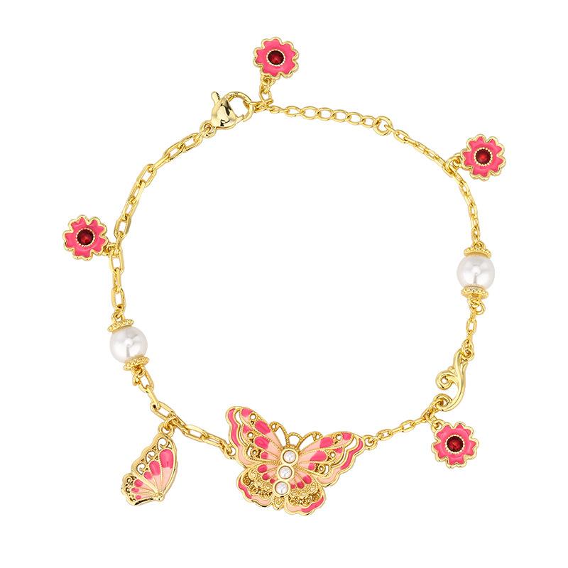 New Set Of Jewelry Necklace Water Droplet Bracelet Butterfly Shaped Enamel Craftsmanship Retro Chinese Style Fashionable Women's