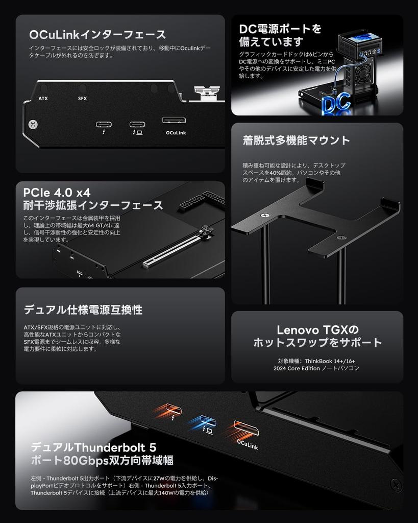AOOSTAR EG02 Docking Station with Dual Thunderbolt 5 and OCuLink Interface Open Frame Power Supports Most Graphics Cards Dual Thunderbolt (PCIe 4.0