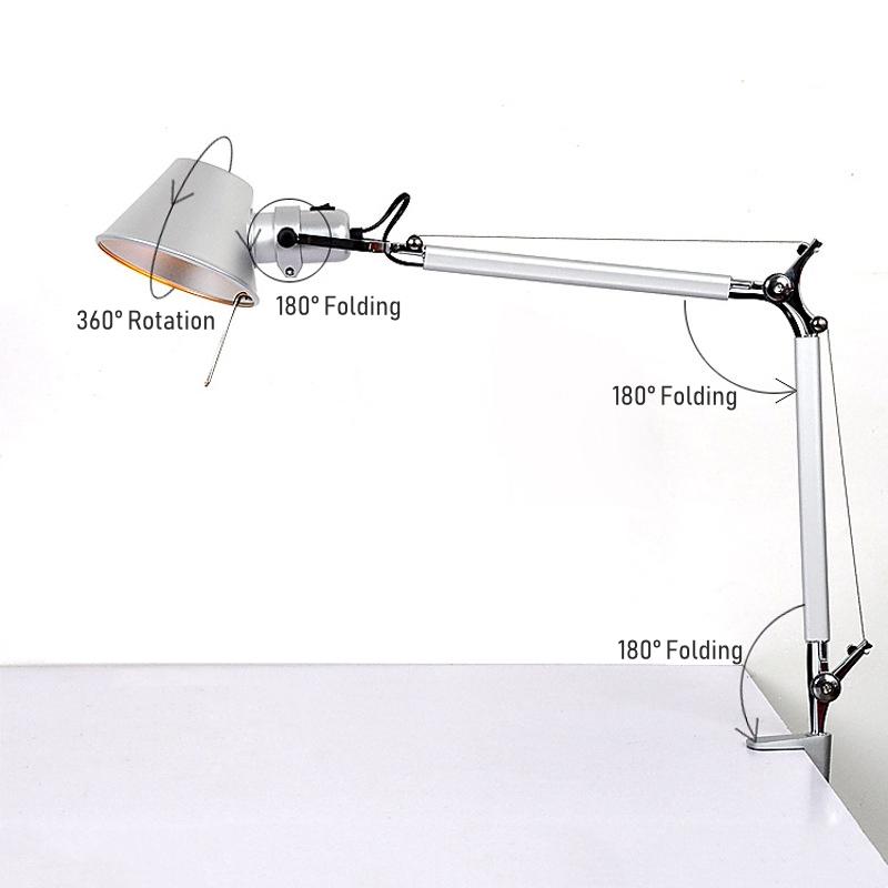 Adjustable Long Swing Arm Desk Lamp Modern Fashion Silver Aluminium Office Reading Study LED Clamp Desktop Table Light with Clip