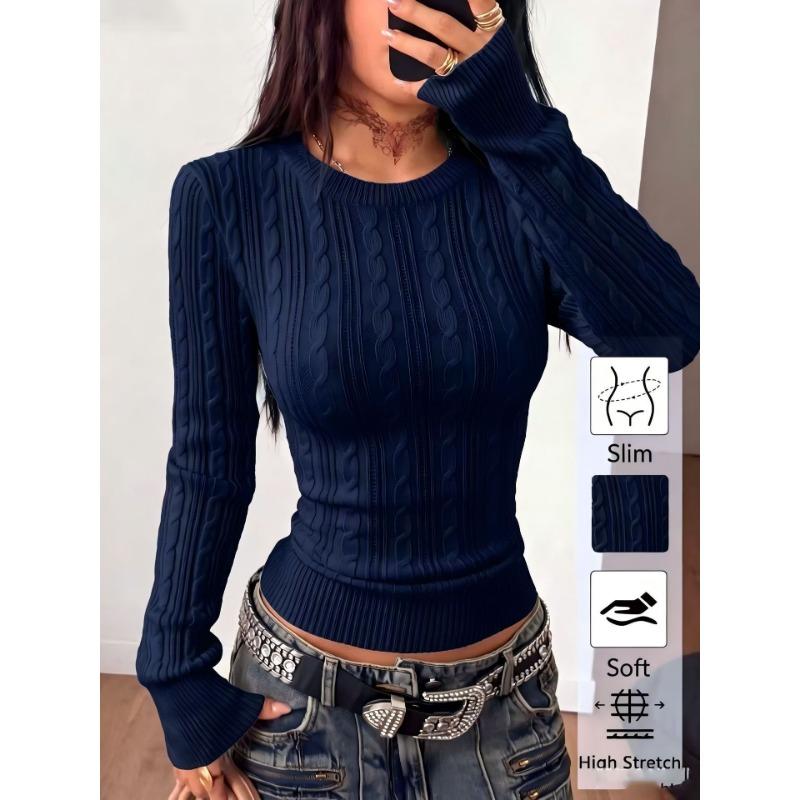 Women S V Neck Twisted Knit Sweater Slim Fit Short Length Long Sleeve Hot Girl Style
