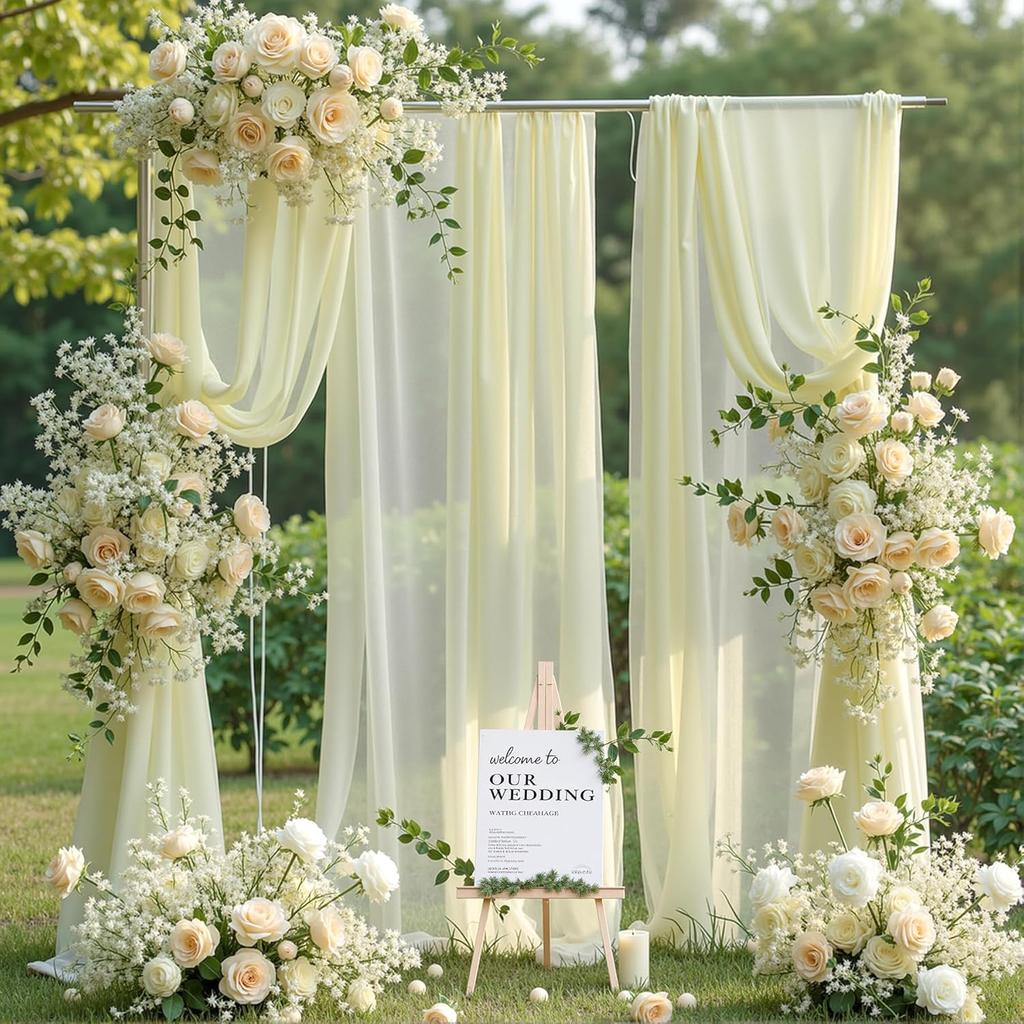 Wedding Arch Draping Fabric, Sheer Chiffon Arch Drape for Bridal Shower Backdrop Outdoor Party Arches Church Ceremony Decoration
