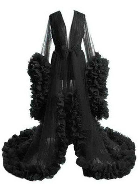 

Трансграничное вечернее платье из тюля для беременных с оборками и накидкой-шалью M