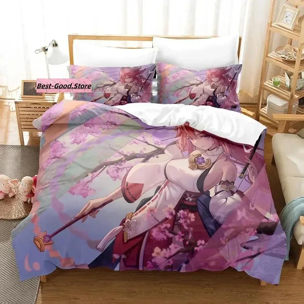 Genshin Impact Yae Miko Bedding Set Single Twin Full Queen King Size Bed Set Adult Kid Bedroom Duvet Cover Sets 3D Print