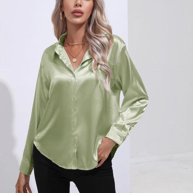 GMXIA Dámská móda Ležérní Letní Jednobarevný Potisk Dlouhý Rukáv POLO Límec Halenky & Košile