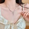 Trendige Perlen-Knoten-Halskette für Damen Elegantes Stern-Schleifen-Quasten-Choker-Schlüsselbein-Kette Party-Schmuck Geschenk