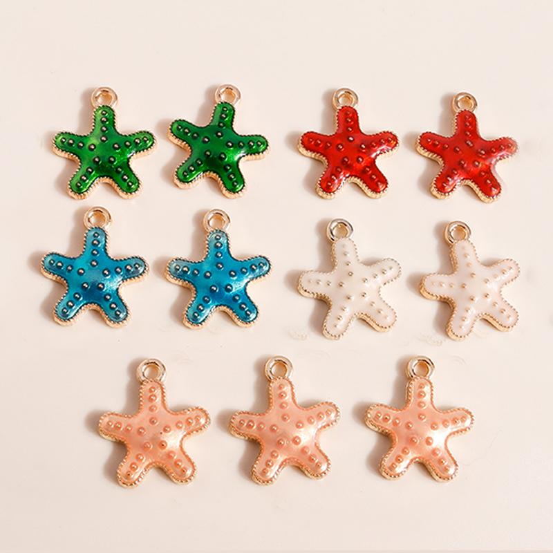 Leslie 10pcs Mix Cute Enamel Marine Organism Starfish Charms Pendants of Necklace Earrings Keychain Handemade DIY Jewelry Making
