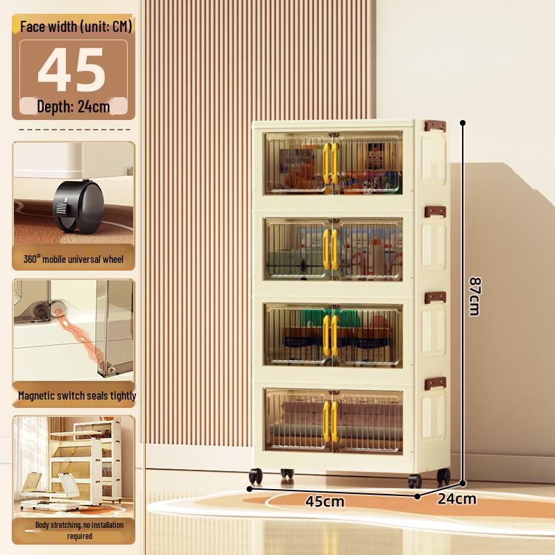 40-60cm Wide Transparent Foldable Double Door Floor Storage Cabinet with Multiple Layers