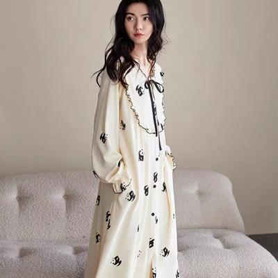 Camisón nuevo para mujer Vestido de pijama de algodón para niña de largo medio Pijama de primavera otoño para mujer Pijama casual holgado para mujer