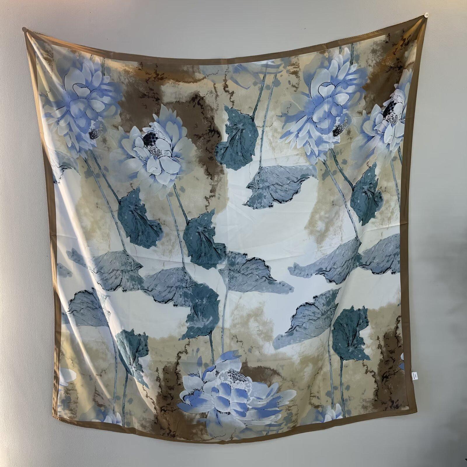 

Весенне-осенний высококачественный твиловый платок-бандана с цветочным принтом для женщин, новый универсальный платок от солнца, шарф 110CM