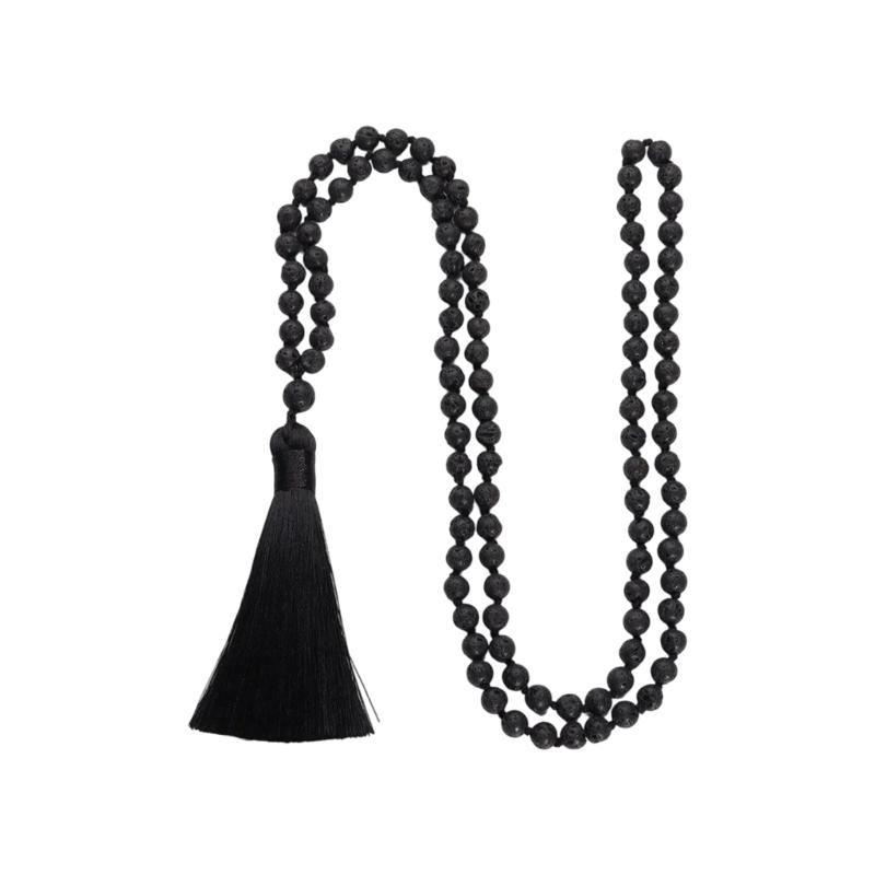 Hand Knotted Beads Necklace with Natural Stone Tassels Spiritual Jewelry Prayer Necklace for Everyday Wear and Rituals